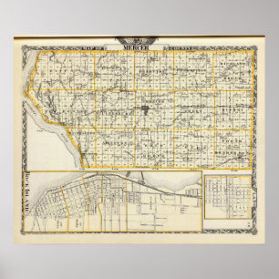 Póster Mapa do Condado de Mercer, da ilha da rocha e do