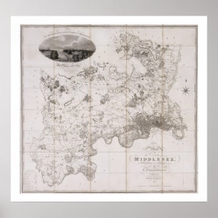 Póster Mapa do condado de Middlesex, publicado 1819
