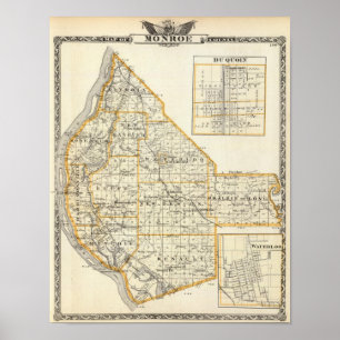 Póster Mapa do condado de Monroe, DuQuoin e Waterloo