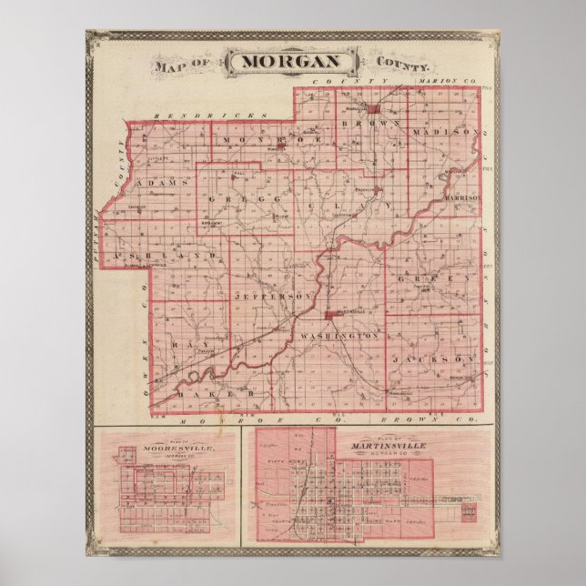 Póster Mapa do Condado de Morgan com Mooresville (Frente)