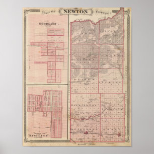 Póster Mapa do Condado de Newton com Goodland e Kentland