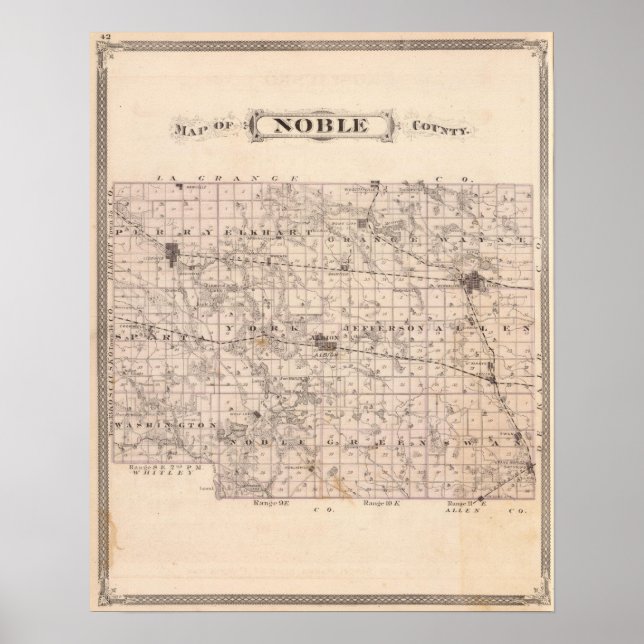 Poster Mapa do Condado de Noble (Frente)