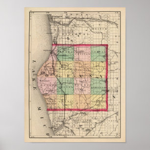 Póster Mapa do Condado de Oceana, Michigan