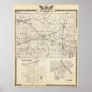 Poster Mapa do Condado de Perry, de Nashville e de Carmi