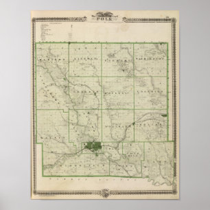 Póster Mapa do Condado de Polk, Estado de Iowa