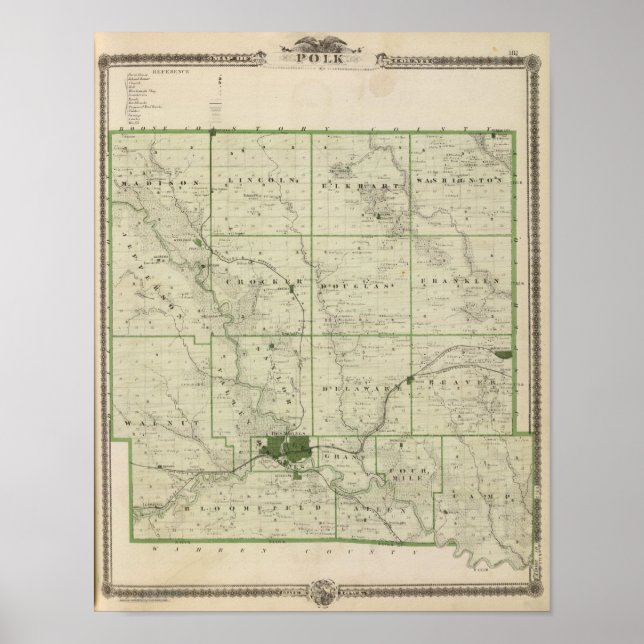 Póster Mapa do Condado de Polk, Estado de Iowa (Frente)
