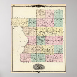 Póster Mapa do Condado de Polk, Estado de Wisconsin