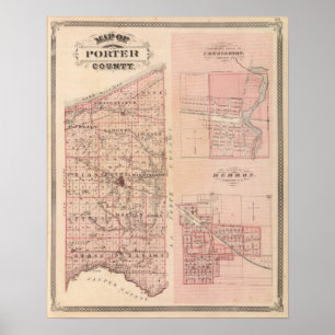 Póster Mapa do Condado de Porter com Chesterton, Hebron