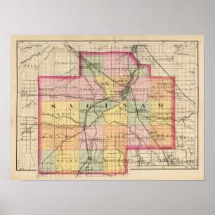 Póster Mapa do Condado de Saginaw, Michigan