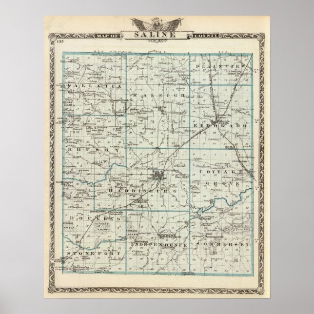 Poster Mapa do Condado de Saline (Frente)