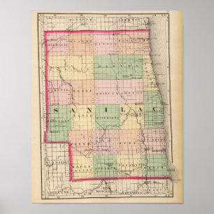 Póster Mapa do Condado de Sanilac, Michigan