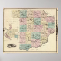 Mapa do condado de Sauk e da cidade de Kilbourn