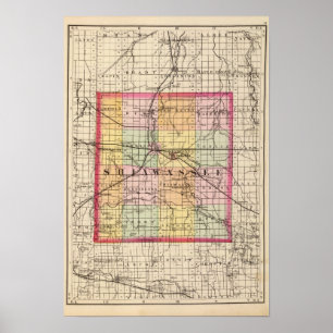 Poster Mapa do Condado de Shiawassee, Michigan