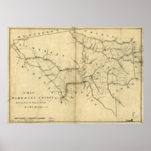 Poster Mapa do Condado de Somerset, Nova Jersey (1781)
