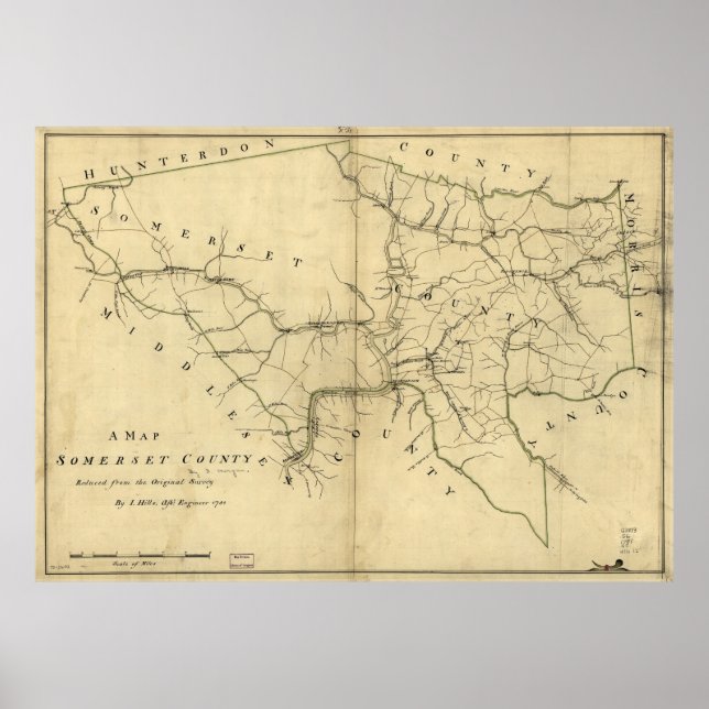 Poster Mapa do Condado de Somerset, Nova Jersey (1781) (Frente)