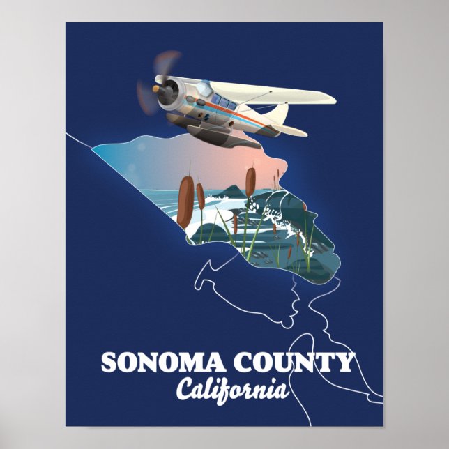 Poster Mapa do Condado de Sonoma Califórnia (Frente)