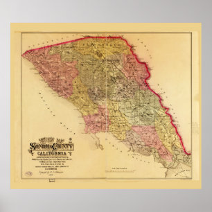 Poster Mapa do Condado de Sonoma, Califórnia (1884)