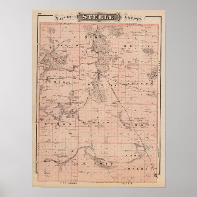 Poster Mapa do Condado de Steele, Minnesota (Frente)