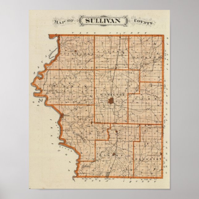 Poster Mapa do Condado de Sullivan (Frente)