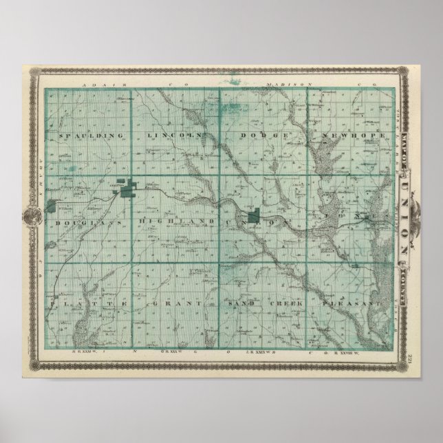 Poster Mapa do Condado de Union, Estado de Iowa (Frente)