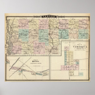 Póster Mapa do Condado de Vernon, Arcadia e de Viroqua