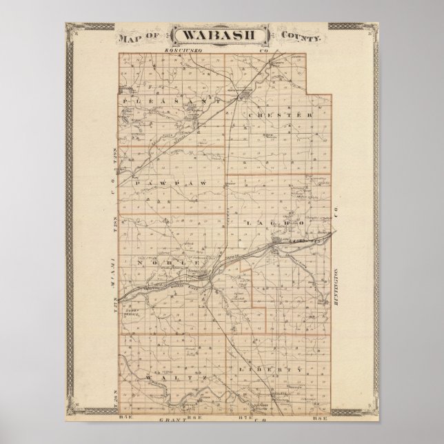 Póster Mapa do Condado de Wabash (Frente)
