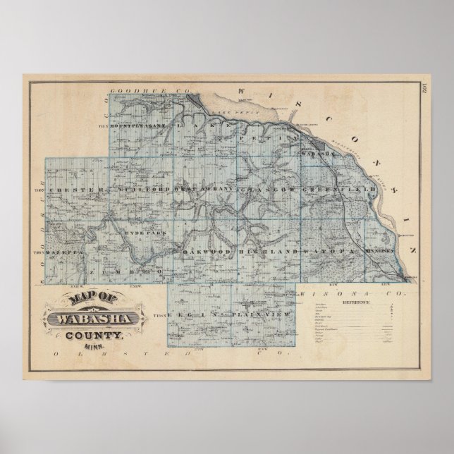 Póster Mapa do condado de Wabasha, Minnesota (Frente)