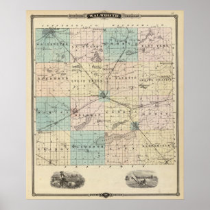 Póster Mapa do Condado de Walworth, Estado de Wisconsin