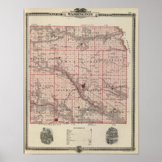 Poster Mapa do Condado de Washington, Estado de Iowa (Frente)