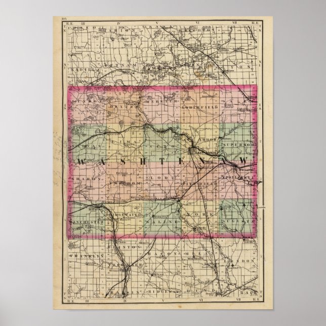 Poster Mapa do Condado de Washington, Michigan (Frente)