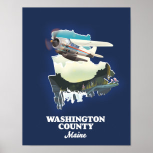 Poster Mapa do condado de Washington no Maine