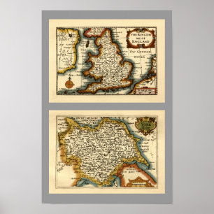 Póster Mapa do condado de Yorkshire, Inglaterra