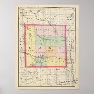 Póster Mapa do condado do lago, Michigan