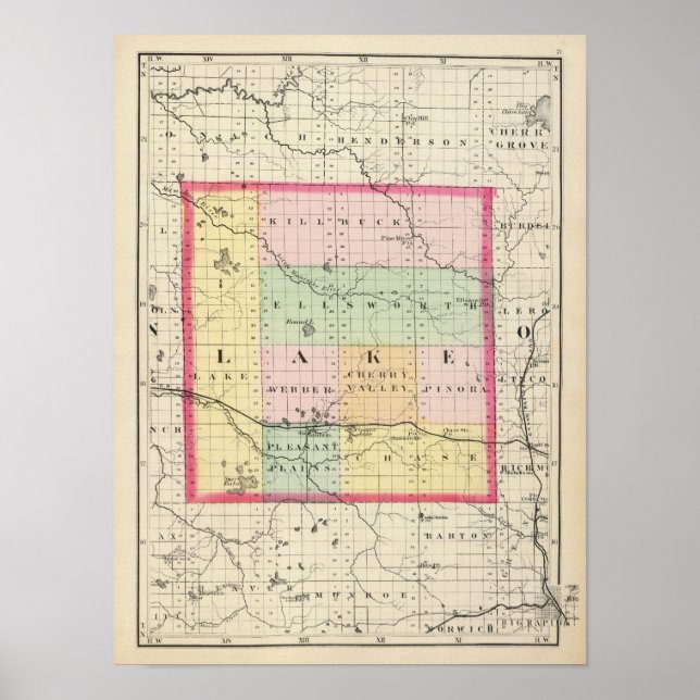 Póster Mapa do condado do lago, Michigan (Frente)