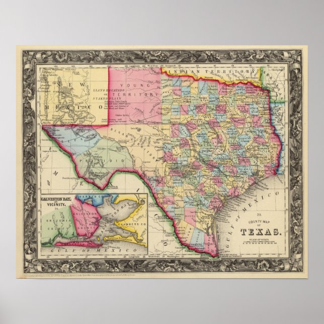 Poster Mapa Do Condado Do Texas (Frente)