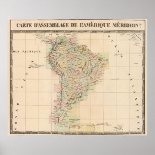 Poster Mapa do conjunto de Ámérica do Sul