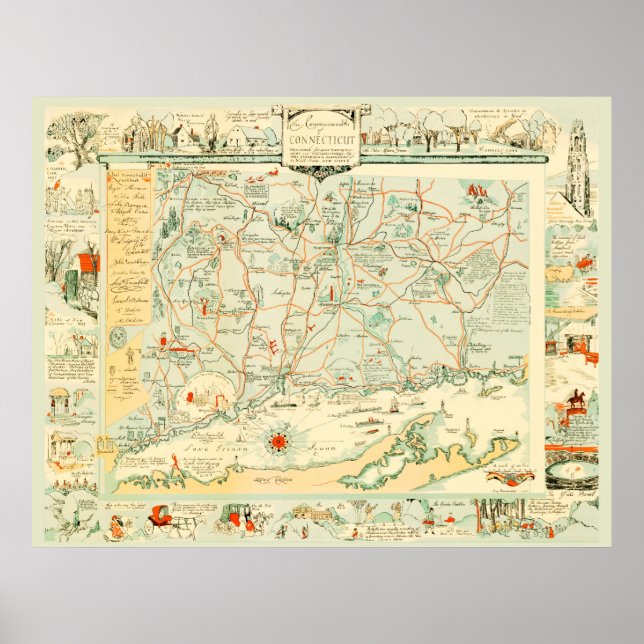 Póster Mapa do Connecticut de 1926 (Frente)