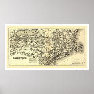 Póster Mapa do Connecticut & Western Railroad 1871