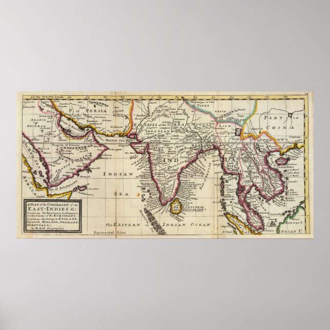 Poster Mapa do continente das Índias Orientais (Frente)