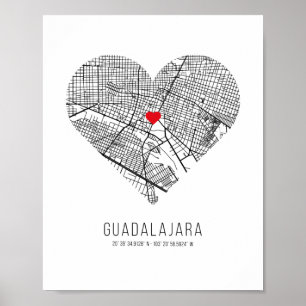 Poster Mapa do Coração de Guadalajara (México)
