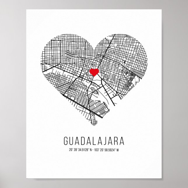 Poster Mapa do Coração de Guadalajara (México) (Frente)
