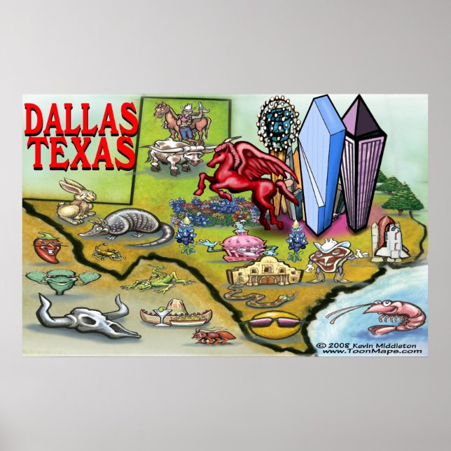 Poster Mapa do Dallas TEXAS (Frente)