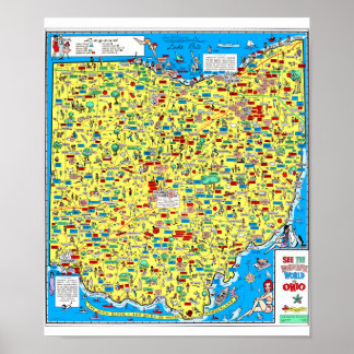 Póster Mapa do Departamento de Estradas de Ohio de 1966