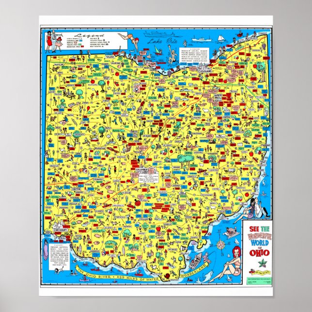 Póster Mapa do Departamento de Estradas de Ohio de 1966 (Frente)