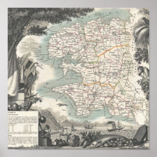 Poster Mapa do Departamento Francês da Finistere