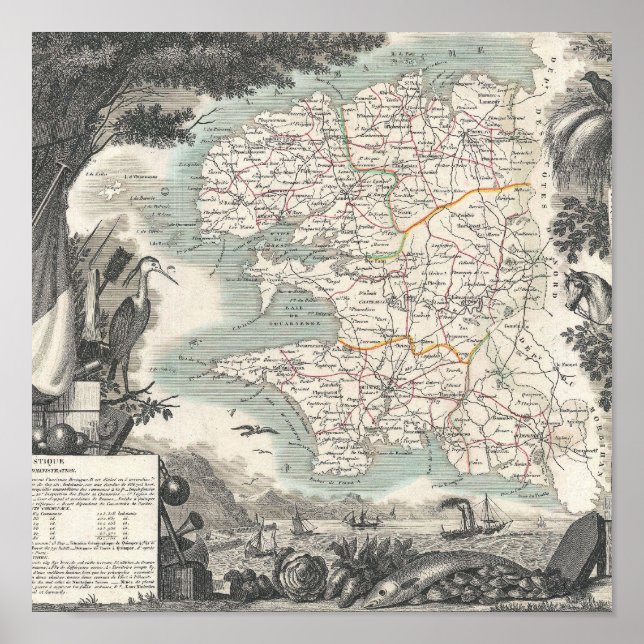 Poster Mapa do Departamento Francês da Finistere (Frente)