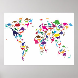 Póster Mapa do dinossauro do mapa do mundo