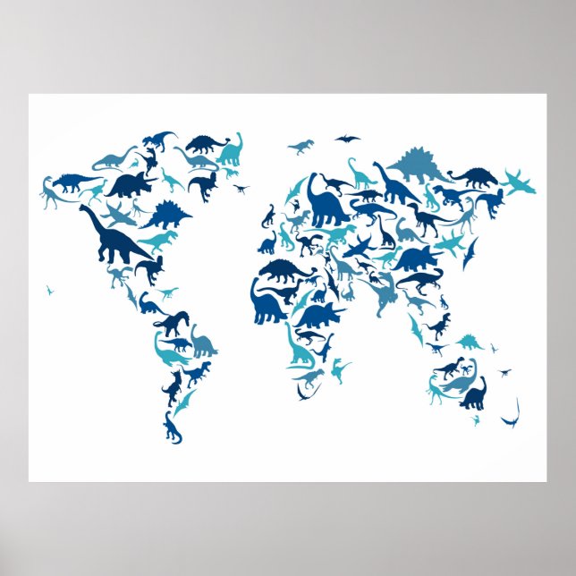 Póster Mapa do Dinossauro do Mapa Mundial (Frente)