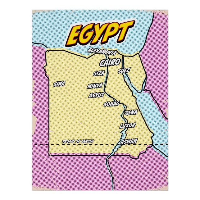 Póster Mapa do Egito Ilustrado Pop Art (Frente)