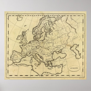 Póster Mapa do esboço de Europa